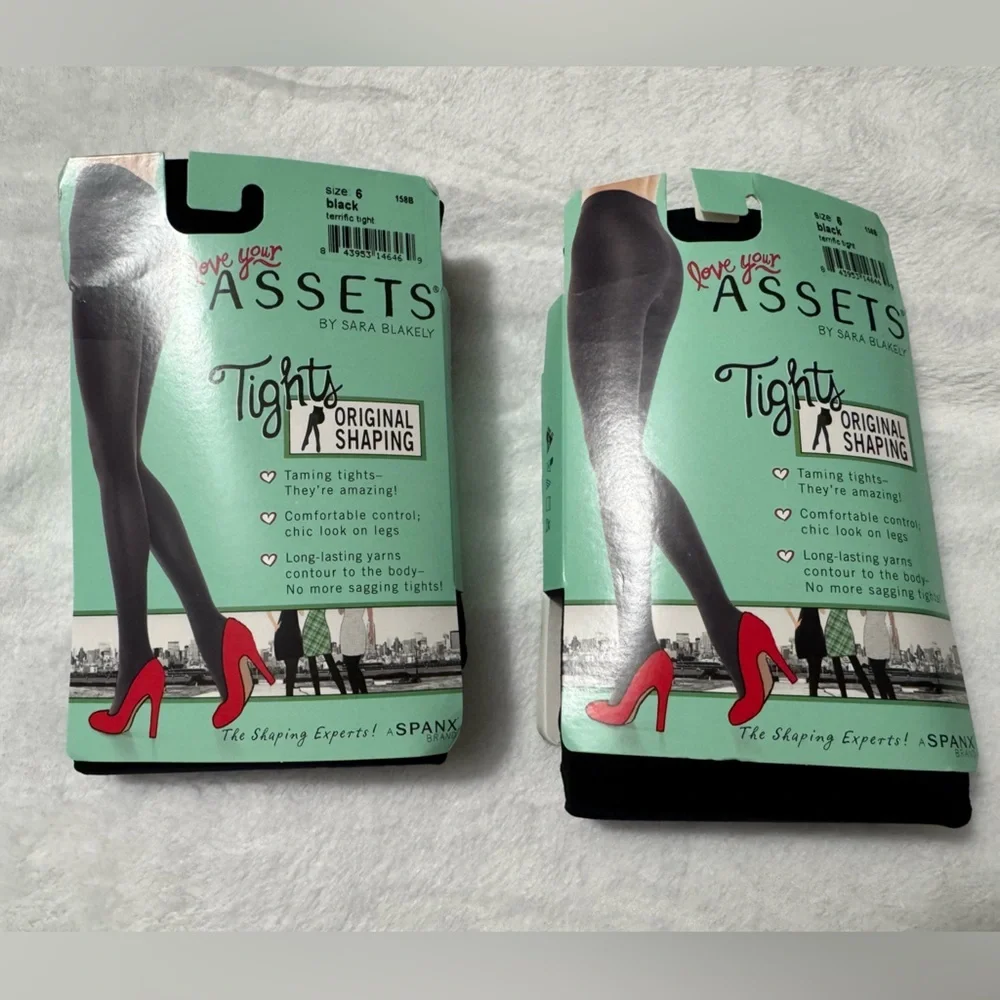 Lot of 2 Assets by Spanx Black Terrific Tights Original Shaping Size 6
